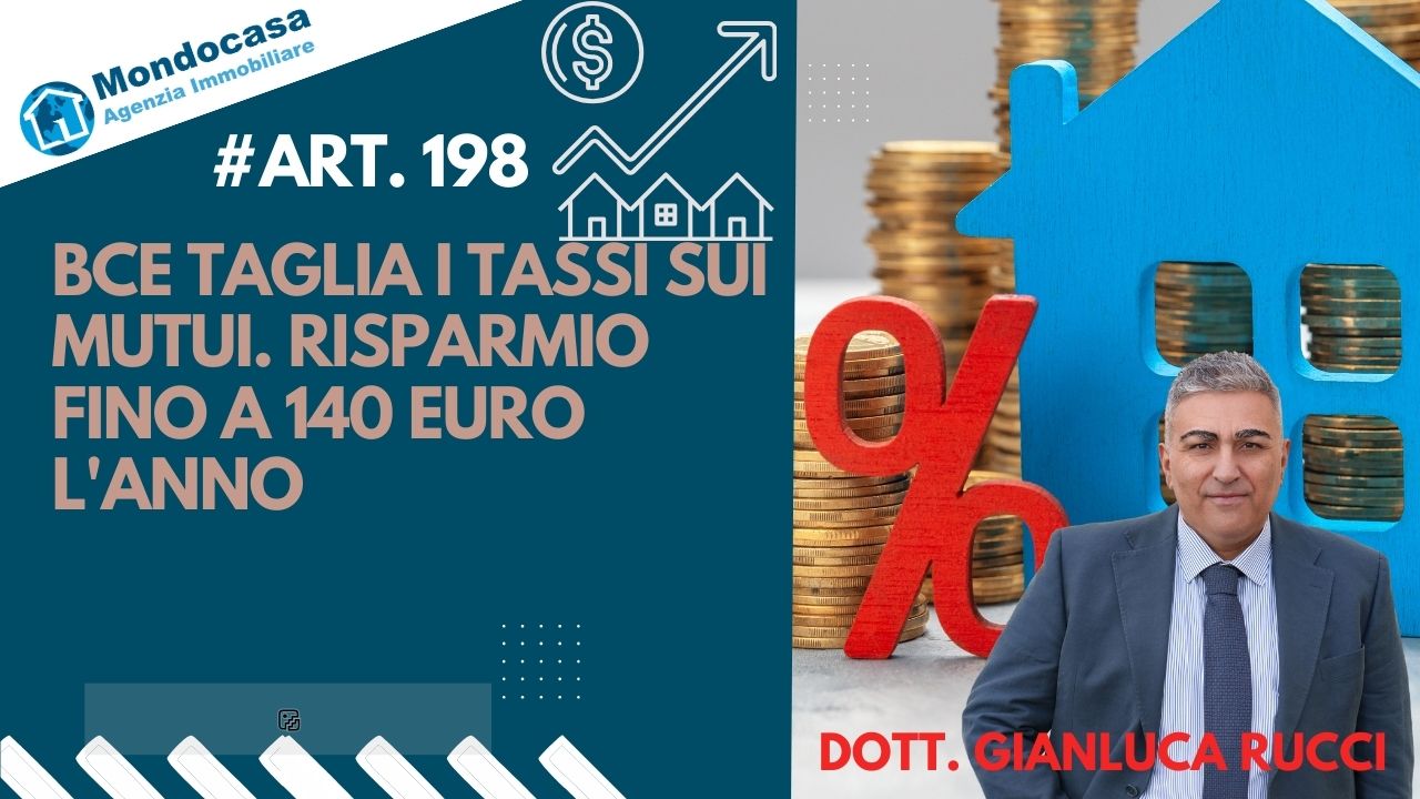 BCE taglia tassi mutui. Risparmio fino a € 140/ann