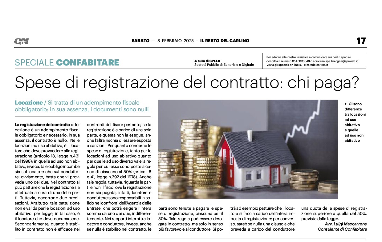 Spese di registrazione del contratto: chi paga?